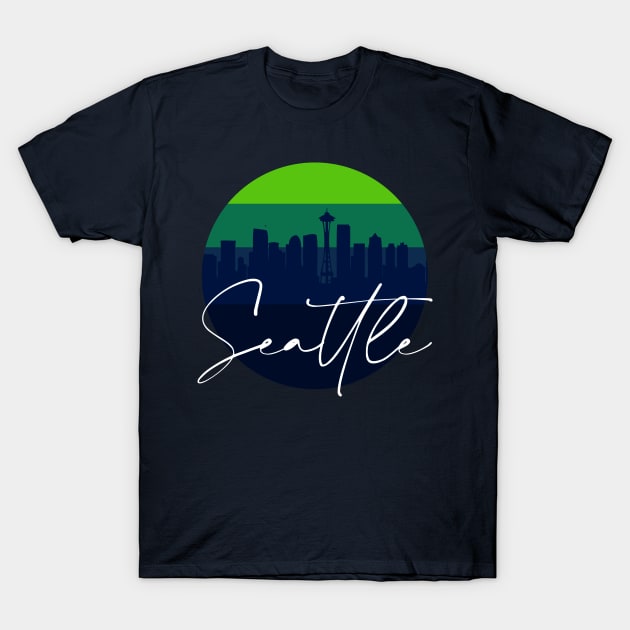 Seattle Skyline Football Colors T-Shirt by funandgames